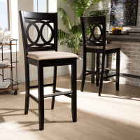 Baxton Studio RH315B-Sand/Dark Brown-BS Carson Modern and Contemporary Sand Fabric Upholstered and Espresso Brown Finished Wood 2-Piece Bar Stool Set
